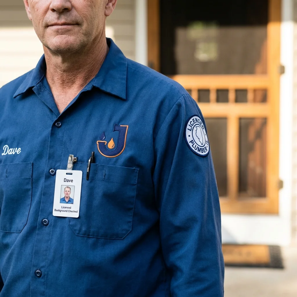 Licensed plumber showing ID badge in Morganfield, KY
