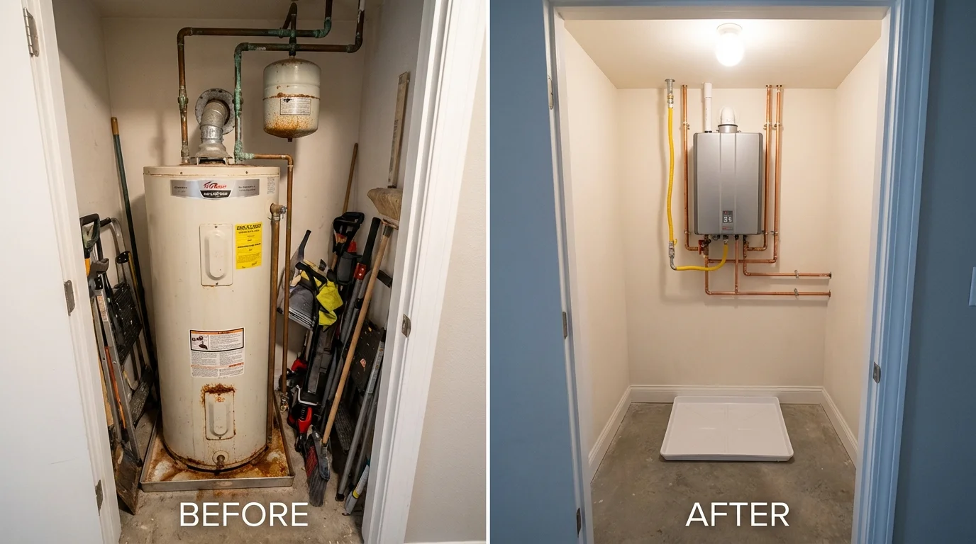 Tank water heater versus wall-mounted tankless unit comparison for Morganfield, KY homeowners
