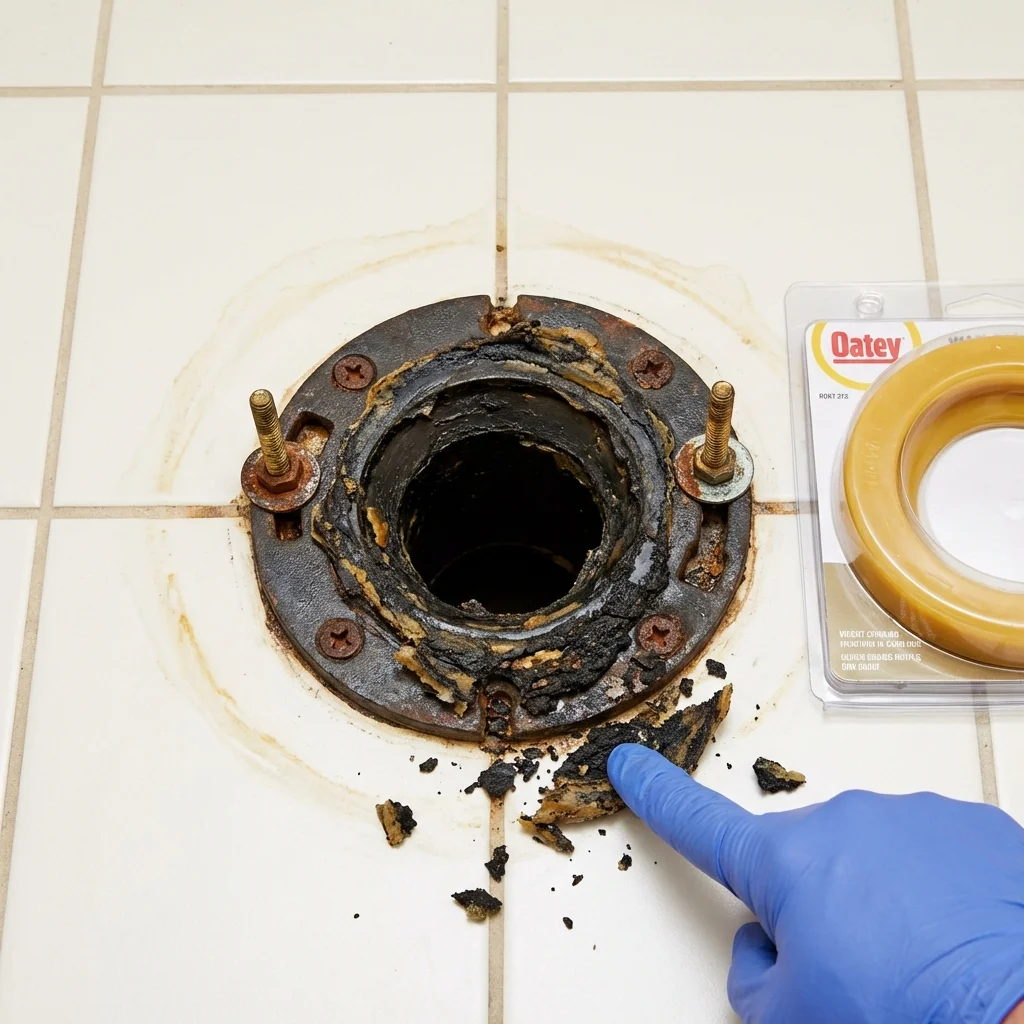 Failed wax ring showing water seepage at the base of a toilet in a Morganfield, KY home